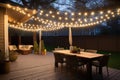 string lights woven through an outdoor patio