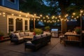 string lights woven through an outdoor patio Royalty Free Stock Photo