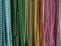 String of necklaces, colorful beads, beautiful plastic beaded jewelry Royalty Free Stock Photo