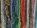 String of necklaces, colorful beads, beautiful plastic beaded jewelry Royalty Free Stock Photo