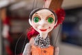 String operated handmade ceramic puppet marionette close up