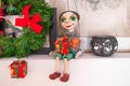 String operated handmade ceramic puppet, christmas deco Royalty Free Stock Photo