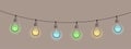 string of outdoor lights, colorful lignt bulb garland, black line isolated vector decoration, holiday lamps for wedding Royalty Free Stock Photo