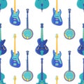 String, strumming music instruments seamless pattern Royalty Free Stock Photo