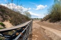 A string of transport belting in a gravel pit for transporting gravel and sand over long distances, belts go along the road.