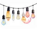 A String of Vintage Edison Light Bulbs Hanging on a Wire Royalty Free Stock Photo
