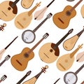 Stringed dreamed musical instruments classical orchestra art sound tool acoustic symphony seamless pattern background