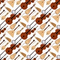 Stringed dreamed musical instruments classical orchestra art sound tool acoustic symphony seamless pattern background