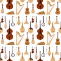 Stringed dreamed musical instruments classical orchestra art sound tool acoustic symphony seamless pattern background