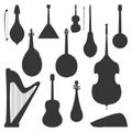 Stringed dreamed musical instruments silhouette classical orchestra art sound tool and acoustic symphony fiddle wooden Royalty Free Stock Photo