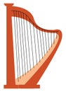 An antique stringed musical instrument played by fingers called harp vector color drawing or illustration