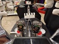 Strings a badminton racket on a racket stringing machine. Royalty Free Stock Photo
