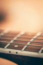 Strings on a classical acoustic guitar, macro shot. Royalty Free Stock Photo