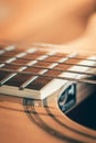 Strings on a classical acoustic guitar, macro shot. Royalty Free Stock Photo