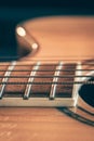 Strings on a classical acoustic guitar, macro shot. Royalty Free Stock Photo