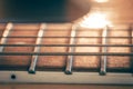 Strings on a classical acoustic guitar, macro shot. Royalty Free Stock Photo