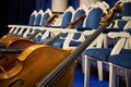 strings of an old contrabass closeup with background Royalty Free Stock Photo