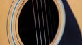 Strings of acoustic guitar, macro shooting with shallow depth of field. Royalty Free Stock Photo