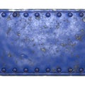 Strip of metal with rivets painted blue in the shape of a rectangle in the center on white background 3d Royalty Free Stock Photo