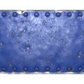 Strip of metal with rivets painted blue in the shape of a rectangle in the center on white background 3d Royalty Free Stock Photo