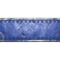 Strip of metal with rivets painted blue in the shape of a rectangle in the center on white background 3d Royalty Free Stock Photo