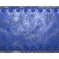 Strip of metal with rivets painted blue in the shape of a rectangle in the center on white background 3d Royalty Free Stock Photo