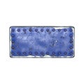 Strip of metal with rivets painted blue in the shape of a rectangle in the center on white background 3d Royalty Free Stock Photo