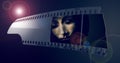 A strip of 35mm film is seen with a woman Royalty Free Stock Photo