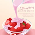 Strawberry Custard Cream With Fruit Jelly : Vector Illustration