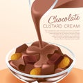 Chocolate Custard Cream With Fruit Jelly : Vector Illustration