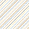 Stripe pattern asymmetric slim diagonal lines in blue, gold yellow, white. Seamless light thin background graphic for dress, skirt Royalty Free Stock Photo