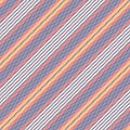 Stripe pattern colorful vector in blue, red, orange, white. Seamless diagonal herringbone background graphic for spring summer. Royalty Free Stock Photo