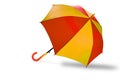 Stripe umbrellas Red and Yellow color with handle, isolated with clipping path selection on white background. Object or Rainy