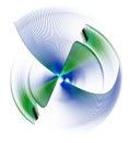 Striped abstract propeller blades rotate on a white background. Icon, logo, symbol, sign. 3D illustration.