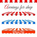 Striped Awnings For Shop in Different Forms. Red and White Border with Sample Text Royalty Free Stock Photo