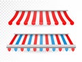 Striped awnings for shop and marketplace