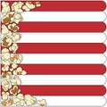 Striped background with grains of popcorn. Vector illustration.