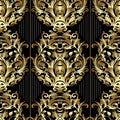 Striped Baroque seamless pattern. Vector black floral background Royalty Free Stock Photo