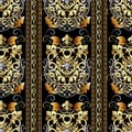 Striped Baroque seamless pattern. Vector floral background wallpaper with gold 3d vertical stripes, borders, damask