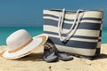 Striped beach bag Royalty Free Stock Photo