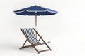Striped beach chair with an umbrella on a white background Ai photo Royalty Free Stock Photo