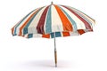 Striped beach umbrella on a white background. Generative AI Royalty Free Stock Photo