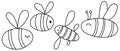 Striped bees with wings, insect, vector children picture, set of elements, coloring book