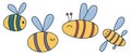 Striped bees with wings, insect, vector children picture, set of elements