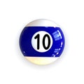 Striped Blue Pool Billiard Ball Number Ten 10 Isolated on White Background. Royalty Free Stock Photo