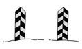 Striped boundary pillar. State border. Humorous vector illustration