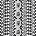 Striped braided greek vector seamless pattern. Ornamental abstract geometric grid lattice background. Textured black white