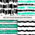 Striped brush stroke seamless repeat pattern set.