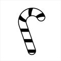 Striped candy cane. Sweetness as a gift. Linear doodle style.