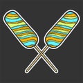 Striped candy, lollipop on stick. Vector in doodle and sketch style